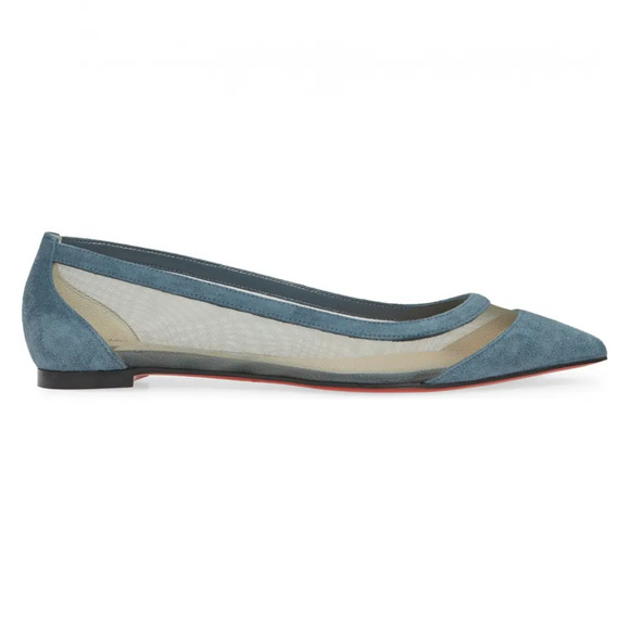 Christian Louboutin Galativi Blue Suede Mesh Pointed Ballerina Ballet Flat 38.5 - Picture 3 of 12